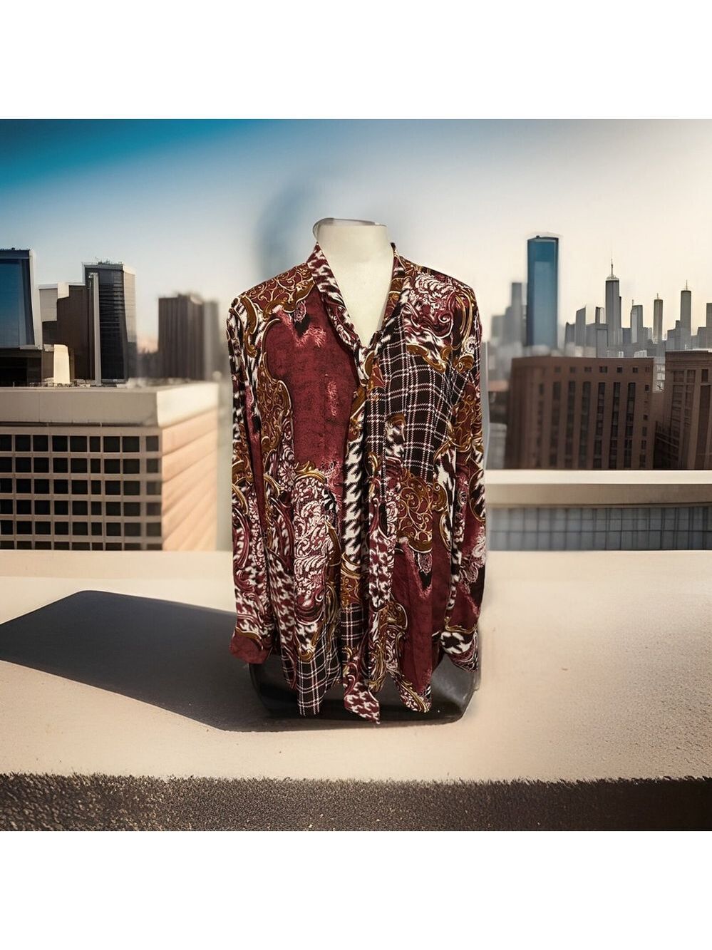 Ashley Stewart Womens Top Blouse Shirt Bow Long Sleeves Print 22/24W PLUS SIZE